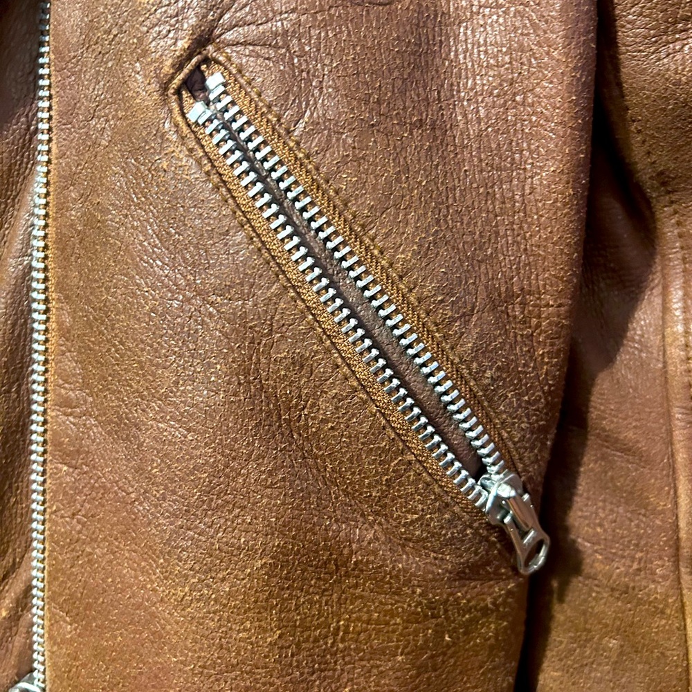 GUC brown leather jacket silk lined - Picture 5 of 15